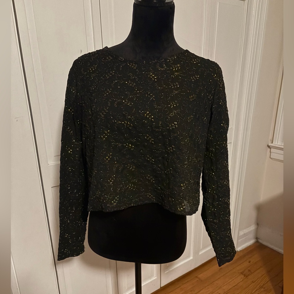 Vintage Sheer Black & Gold Metallic Blouse | USA Made | Evening Top